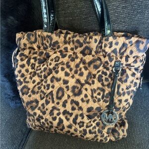 Michael Kors Leopard Quilted Tote in Brown and Black